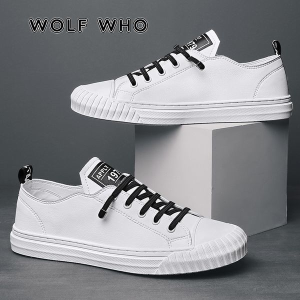 

wolf who 2020 fashion brand men casual shoes breathable white sneakers male lace up board shoes moccasins tenis masculino x-060, Black