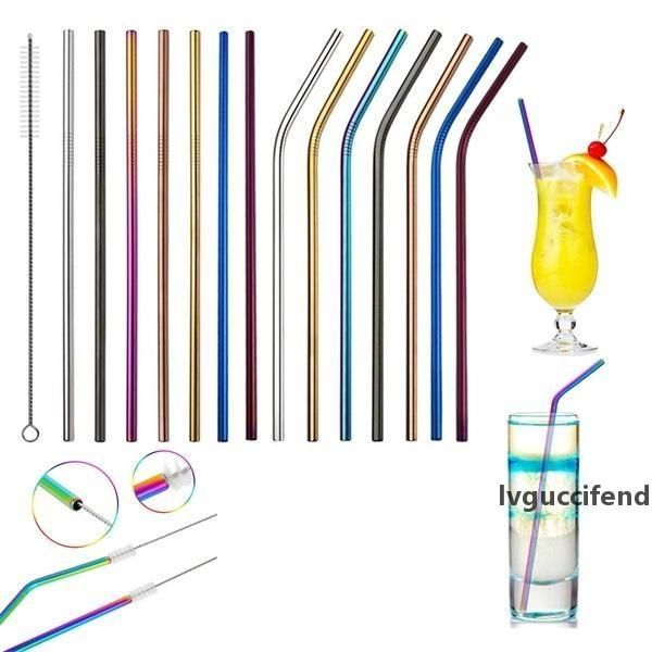 

6*265mm stainless steel straw colorful straw bend and straight reusable metal drinking straw bar drink tools party wedding decoration