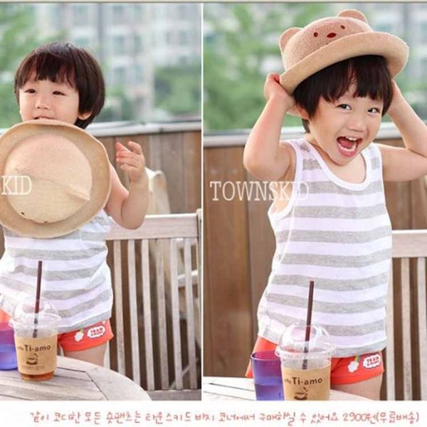 

8145 korean new shape cap baby basin cap bear 8145 korean new bear baby sun hat children's outdoor sun hat, Blue;gray