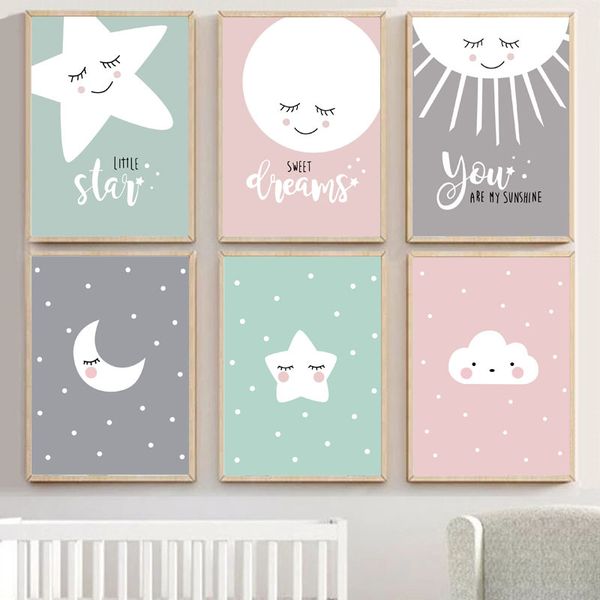 

cartoon clouds moon stars nordic poster wall art print canvas painting wall pictures baby kids room canvas prints home decor