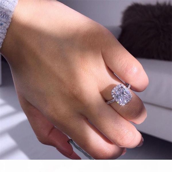 

r sparkling sell luxury jewelry 925 sterling silver cushion shape white z cz diamond party women wedding engagement band ring g, Slivery;golden