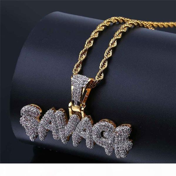 

cool hiphop savage pendant necklace for men bling cubic zirconia 18k gold plated jewelry new fashion hip hop necklace, Silver