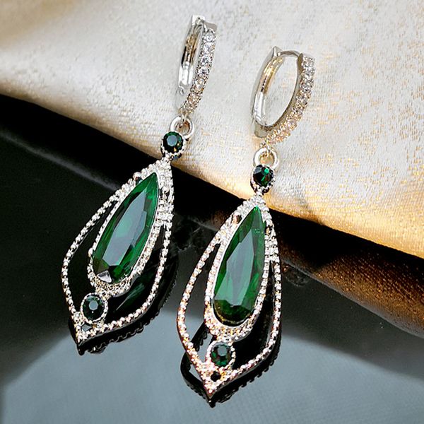 

fashion korean style women dangle earring vintage water drop green color stone drop earrings aretes de mujer modernos 2020, Silver