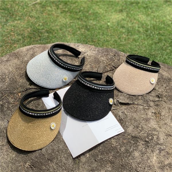 

korean style aerial plaited embroidery screen children's all-match shade letter beach cap no-sun straw sun hat straw hat, Blue;gray