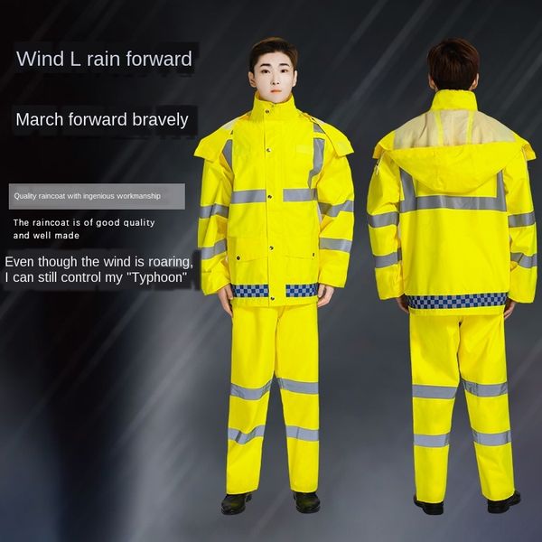 

aew3t reflective fan guang fu clothing outdoor traffic safety split raincoat suit high-speed fluorescent yellow thickened reflec, Black