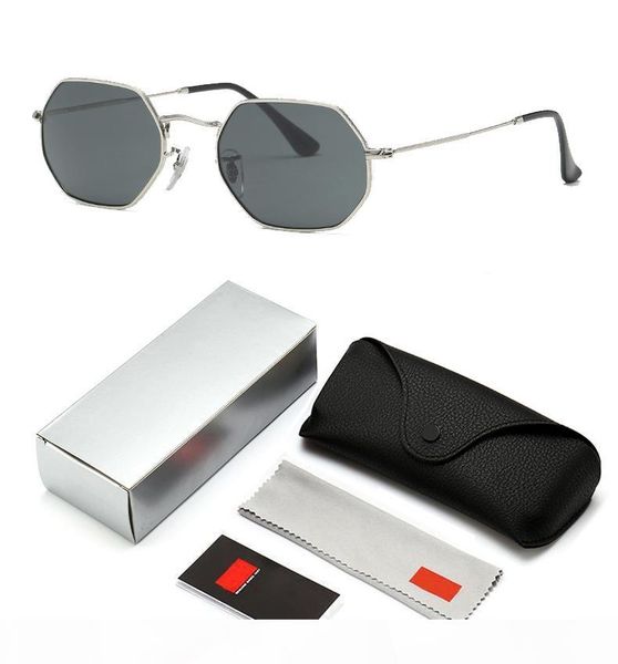 

3556 восьмиугольная классические солнцезащитные очки женщин мужчины 53мм стекло металлическая рама зеркала вс очки óculos де золь gafas uv40, White;black