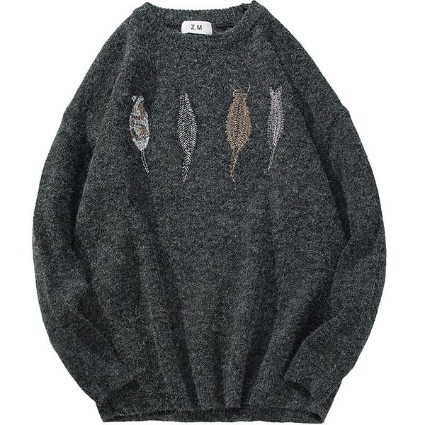 

ewq / мужская одежда 2020 осень зима круглый воротник пуловеры свитер случайные длинным рукавом большой размер свободный kinted вершины коре, White;black