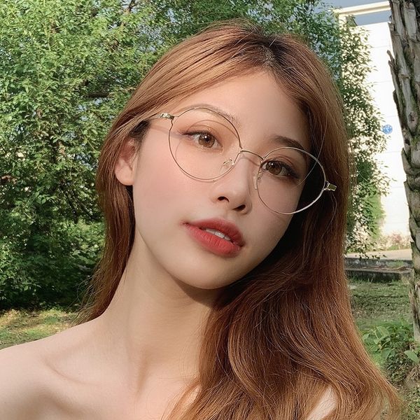 

korean metal harajuku literary round frame color matching plain glasses fashion web red frame glasses, Silver