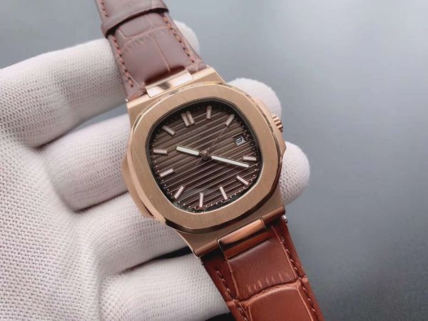 

42mm men's watch automatic mechanical movement brown black leather strap fashion luxury watch 1, Slivery;brown