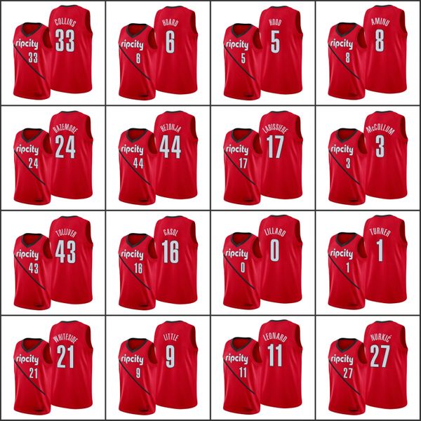 

portland trail blazers zach collins kent bazemore anthony tolliver hassan whiteside nik stauskas rodney hood men 2019-20 city jersey, Black