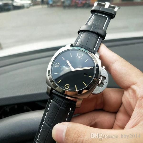 

mens automatic watches luxury men sports watch brand mechanical movement leather strap pam01312 stainless steel case luminous dial, Slivery;brown