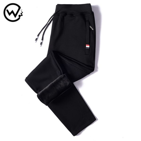 

new plus velvet sweatpants men joggers cotton thin track pants casual men clothing elastic waist male trousers pantalones hombre, Black