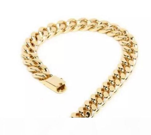 

mens cuban miami link bracelet 14k gold filled over solid 10mm wide, Black