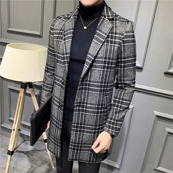 

2020 новая зимняя шерсть плед пальто мужской деловой пункт пальто пыли растет в культивировать мораль мужчин, Black