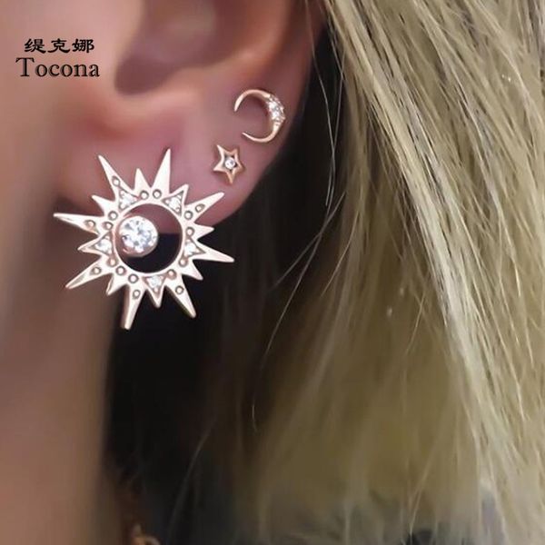 

изысканный 3шт / комплекты gold moon стад серьги для женщин punk luxury блестящий кристалл камень star sun оптовой продажи ювелирных изделий, Golden