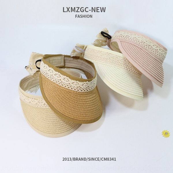 

children's new sunshade parent-child adjustable lace bowknot lace straw empty hat male and female baby straw hat, Blue;gray