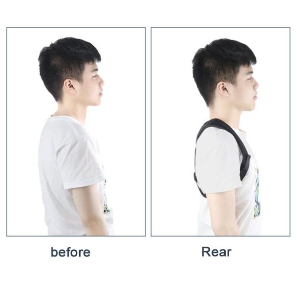 

back support adjustable posture corrector corset breathable shoulder lumbar brace belt protector correction, Black;blue