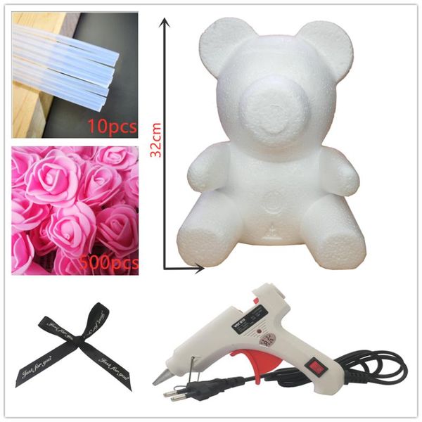 

38cm bear wedding teddy flowers rose valentine's decoration party bear artificial romantice rose diy gifts1 noiri