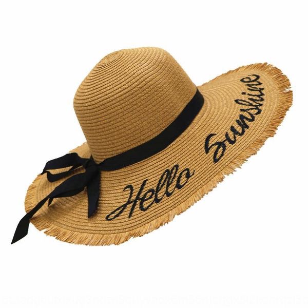 

sun sunshade sun straw plaited female big edge straw dome sunshade hat bow letter hat, Blue;gray