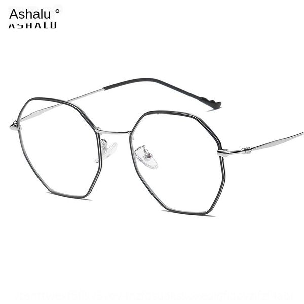 

new anti-blue light plain metal polygon frame computer eye protection men's and women's myopia glasses simple myopia glasses, Silver