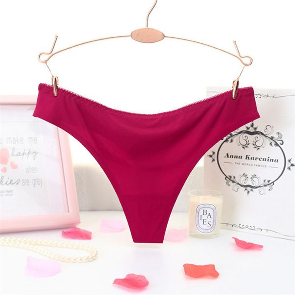 

1pcs panties women g-string thongs low waist seamless women underwear knickers lingerie ice silk female briefs bikini, Black;pink