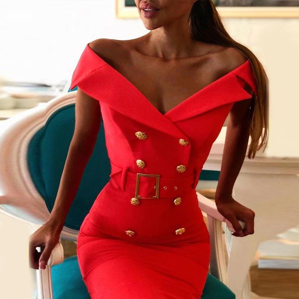 

solid double breasted belted bodycon dress, Black