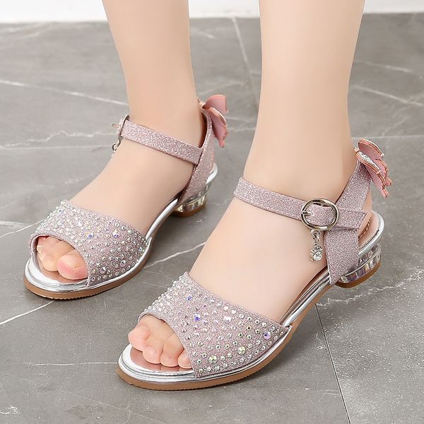 

female 2020 new girls' sandals butterfly small high-heeled dance sandals children's princess shoes children's dance shoes, Black;red