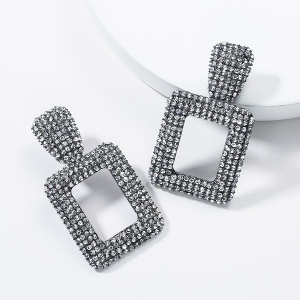 

exaggerated square alloy rhinestone full diamond earrings women's fashion super flash temperament earrings, Golden