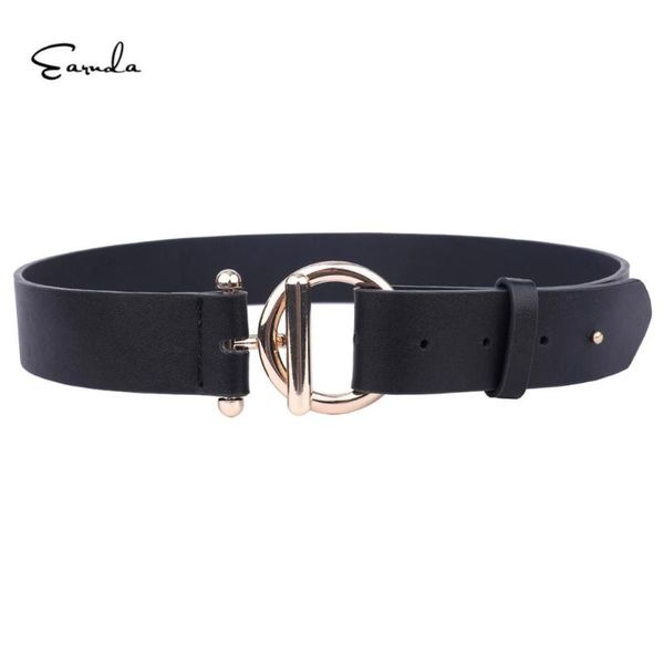 

earnda gold round buckle belts woman 2020 women's belts without pin metal buckle black leather strap belt for jeans, Black;brown