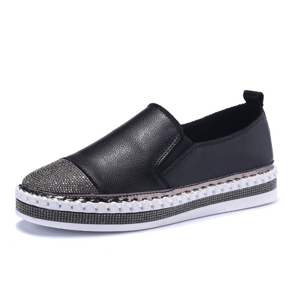 

2020 women's espadrilles flats shoes genuine leather loafers shoes for women crystal fashion student fisherman footwear, Black