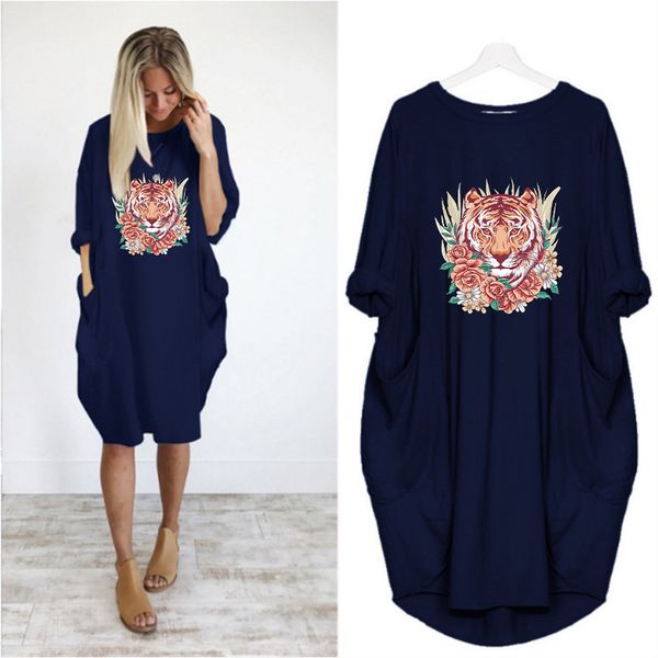 

women's dress summer and autumn trend new animal print women's long sleeve long t-shirt fashion large size loose dress wholesale s, Black;gray