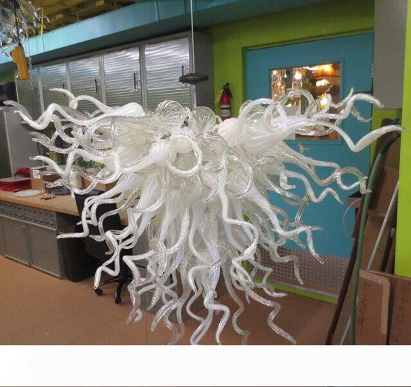

Italy Murano Glass Chandelier Transparent and White Crystal Lamps Chain Chandeliers 100% Hand Blown LED Light Fixture
