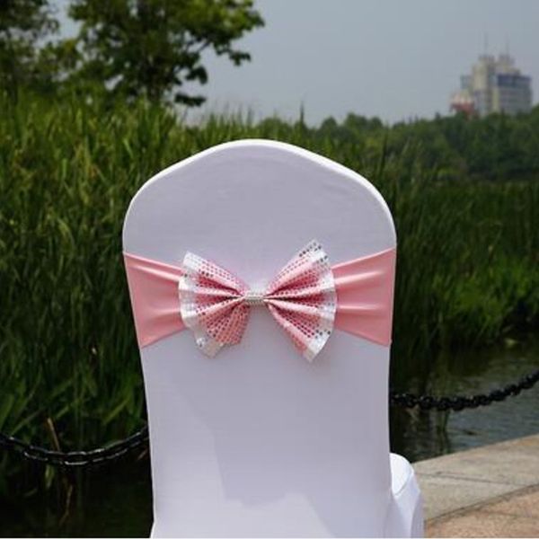 

sashes 10pcs/lot bow tie sequin chair sash for wedding party elastic spandex band birthday decoration