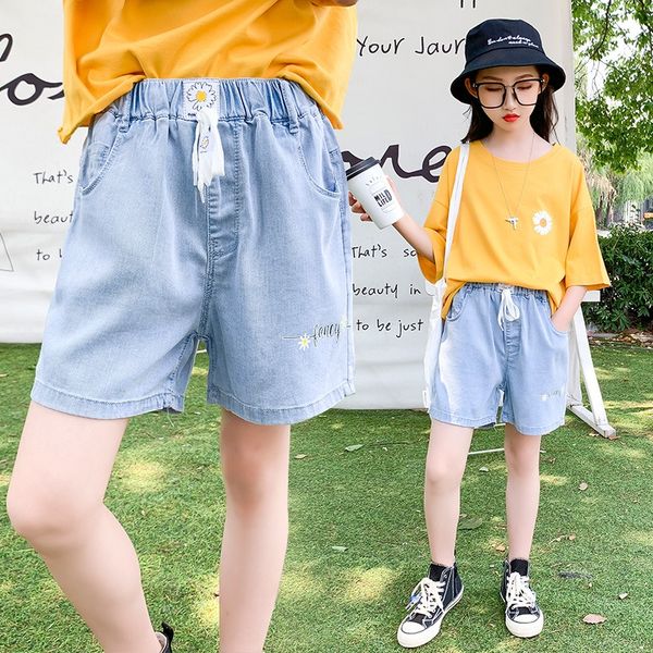 

девочек брюки летом тонкий внешний износ 2020 нового стиля лето западного носить большую детский рыхлой и джинсы куртки джинсы шорт моды, Blue