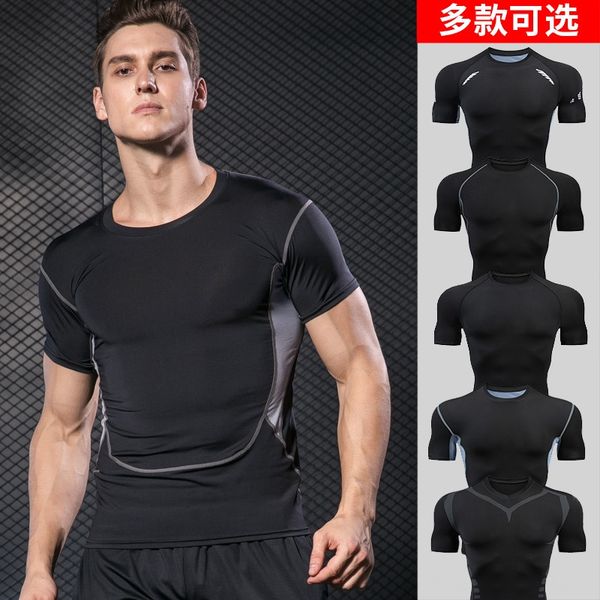 

wgo4c pro outdoor sports tights tight pants tight pants fitness muscle t-shirt men's tights high elastic quick-drying running training, Black