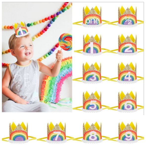 

baby infant crown headbands for baby birthday party pgraphy props glitter rainbow tiara headdress hairbands kids hair accessories, Slivery;white