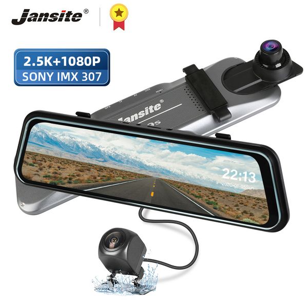 

jansite 10" car dvr touch screen dash cam 2k front camera dual lens recorders night vision rear view mirror 1080p backup cameras