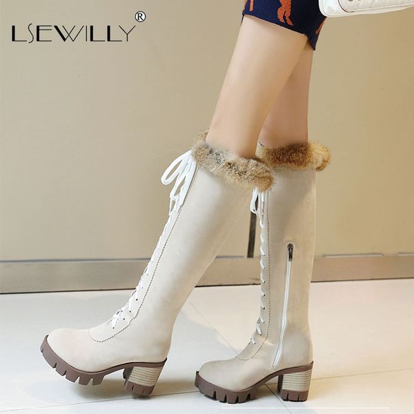 

lsewilly fashion leisure shoes vintage womens suede booties winter ladies knee high boots block heel shoes high heels, Black