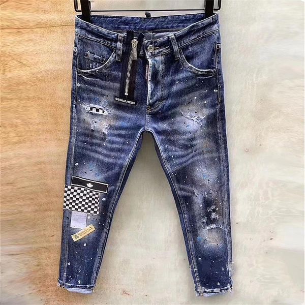 

новая мода мужские джинсы мужские стилиста высокого качества проблемные zipper панк джинсы повседневные брюки печать узкие джинсы мужчины, Blue