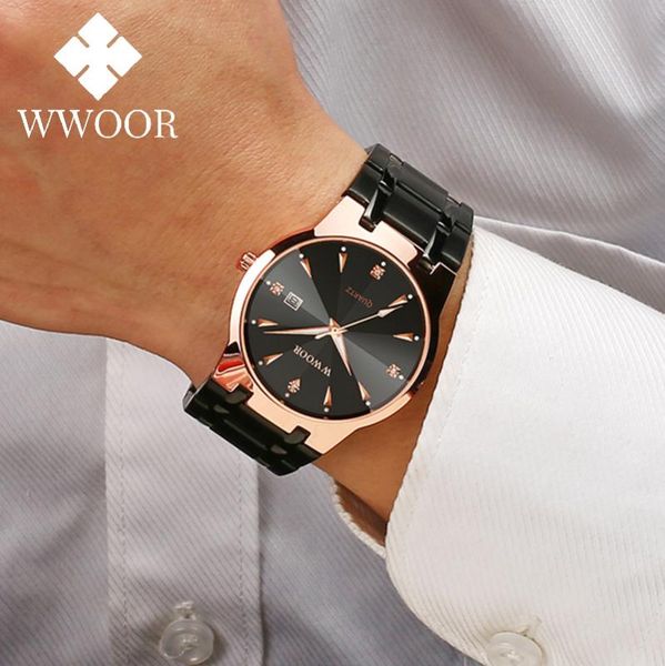 

wwoor diamond watches for men quartz black watch waterproof date clock male business sport wrist watch man gift, Slivery;brown