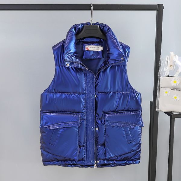 

glossy jacket down cotton waistcoat women's short 2020 new slim vest thick waistcoat jacket black, Black;white