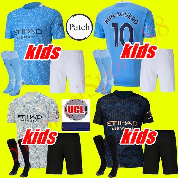 

2020 2021 city kun aguero manchester kids kit sterling mahrez soccer jersey jesus de bruyne sane 20 21 de bruyne boys football shirts, Black