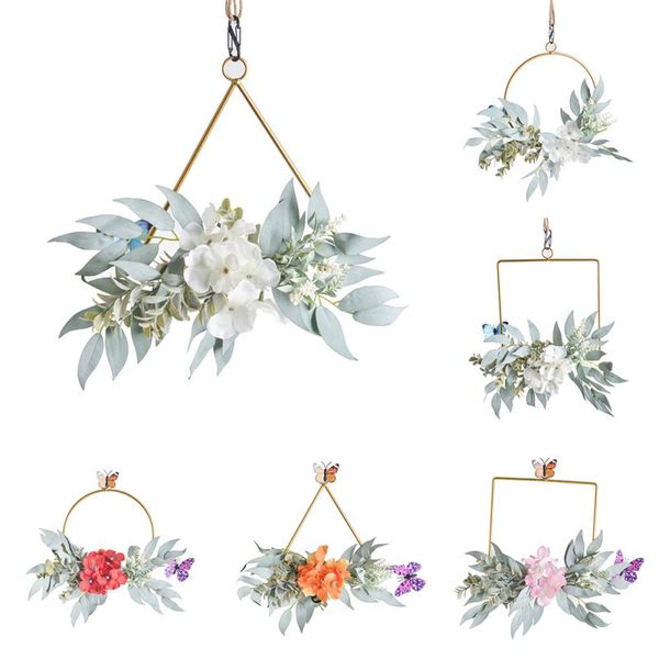 

wall hanging garland decoration for home wedding wrought iron geometric wreaths party artificial silk flower decoration