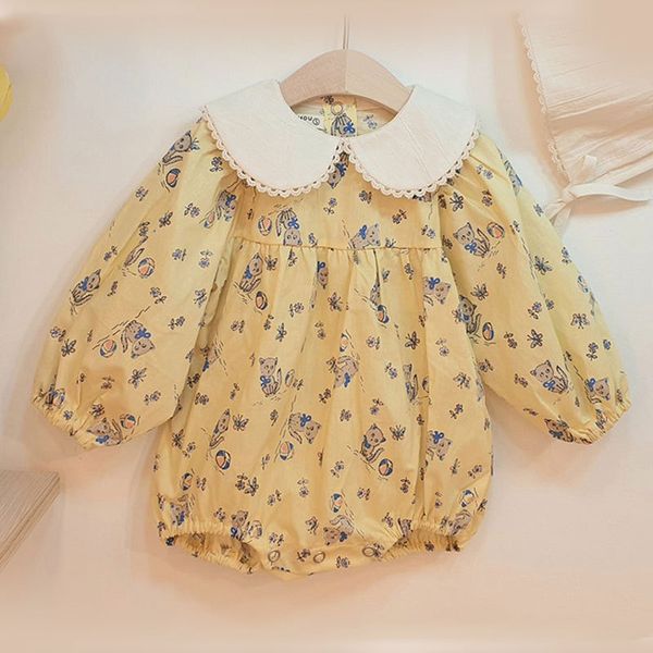 

2020 baby autumn romper boys and girls lapel floral long-sleeved jumpsuit, Blue