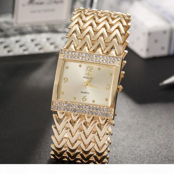 

grealy women's square wristwatches 2018 new diamond watch dial women watches bracelet gold rose gold silver band with box, Slivery;brown