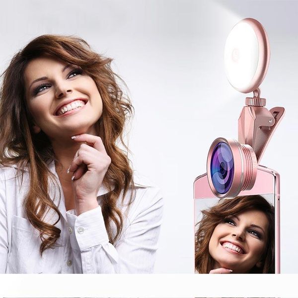 

brelong led selfie flash light beauty artifact 9 levels fill light adjustment with fisheye lens wide angle lens macro lens