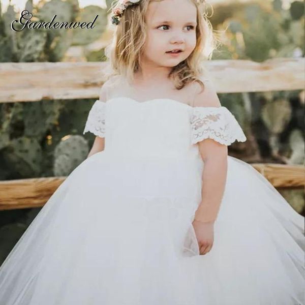 

gardenwed puffy ivory flower girl dresses child lace appliques communion dress kids off shoulder ball gown,celebrity dress, Red;yellow