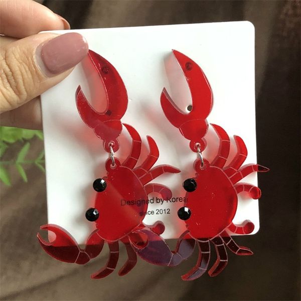 

2020 funny fashion summer acrylic transparent red crab dangle earrings for women cute fun sea creatures statement stud earrings, Silver