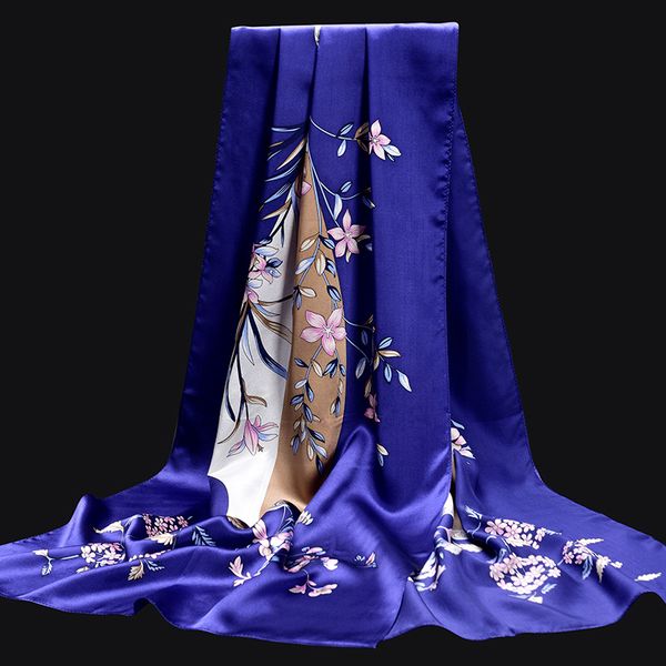 

100% pure silk scarf women 2020 hangzhoureal real silk shawls and wraps for ladies print wrap foulard femme natural scarves, Blue;gray