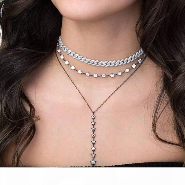 

hip hop women necklace miami cuban link chain choker iced out sparking bling choker punk lady hiphop jewelry, Silver